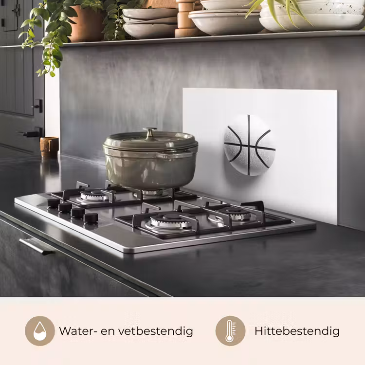Spatscherm keuken - Basketbal - Wit - Schaduw - Lijnen — 2