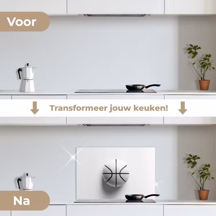 Spatscherm keuken - Basketbal - Wit - Schaduw - Lijnen — 7