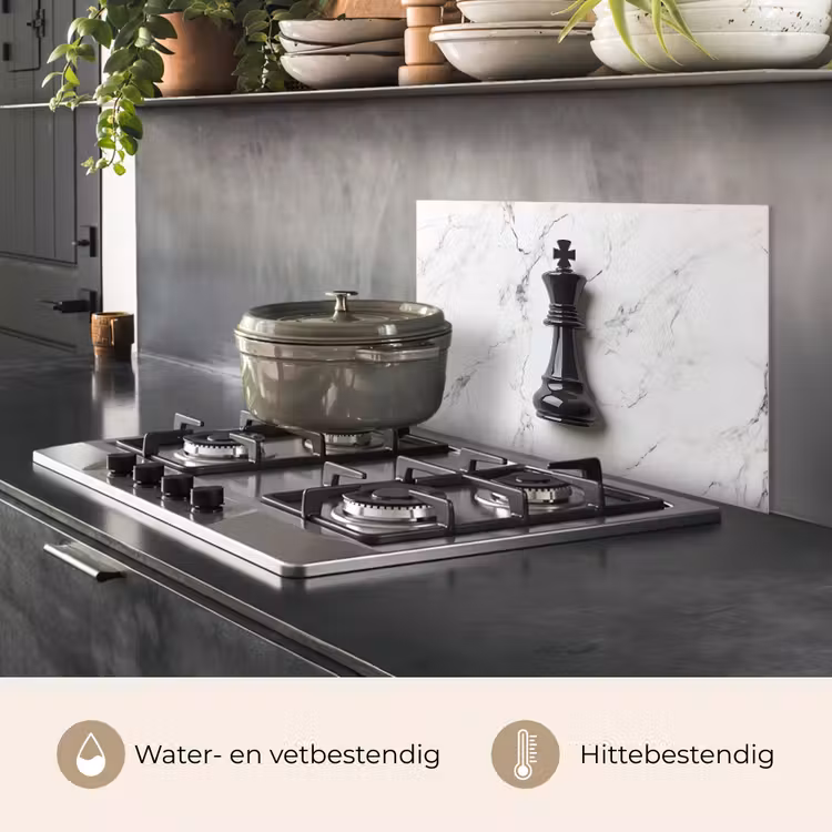 Spatscherm keuken - Schaakstuk - Koning - Zwart - Marmer — 2
