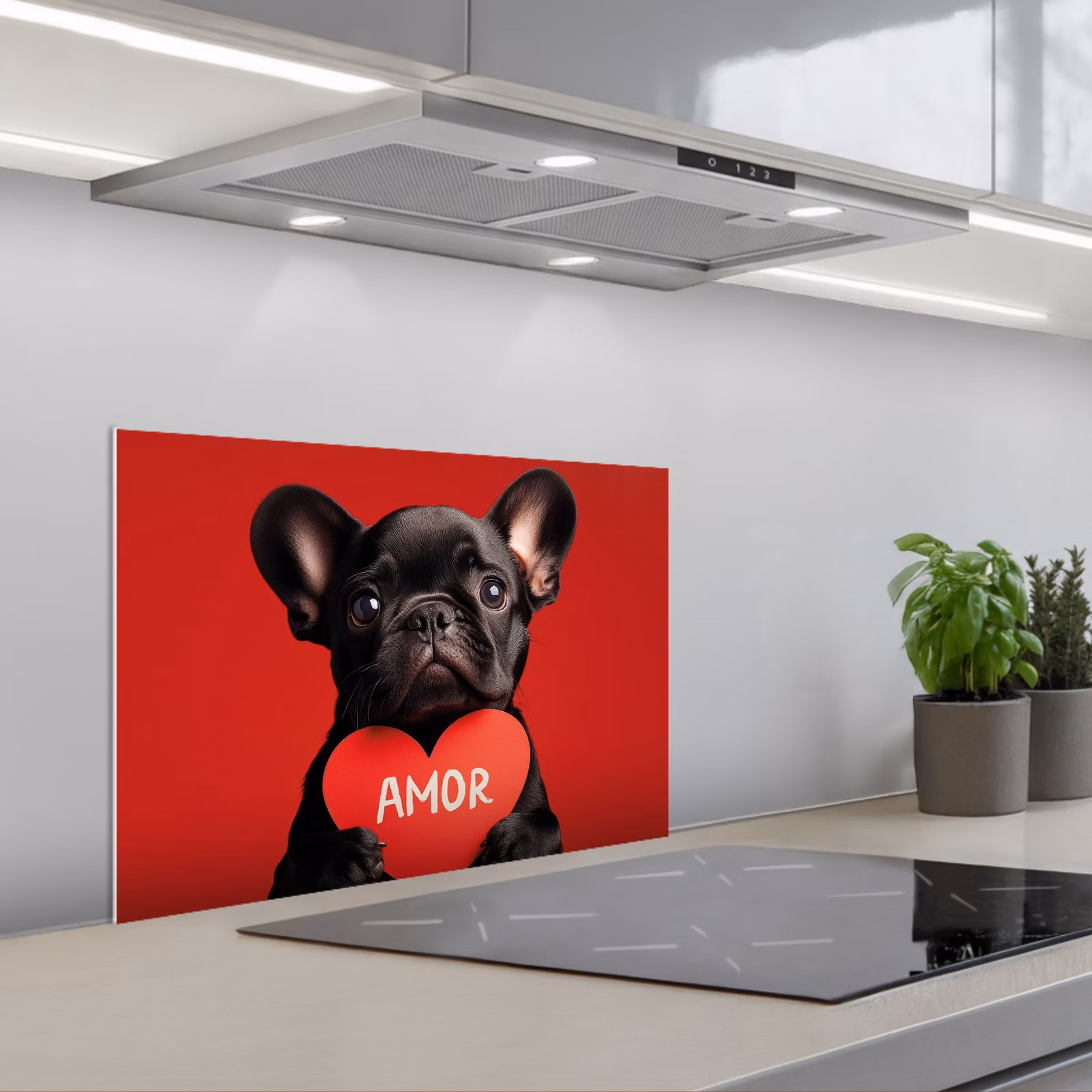 Spatscherm keuken - Amor - Hond - Hartje - Rood — 1