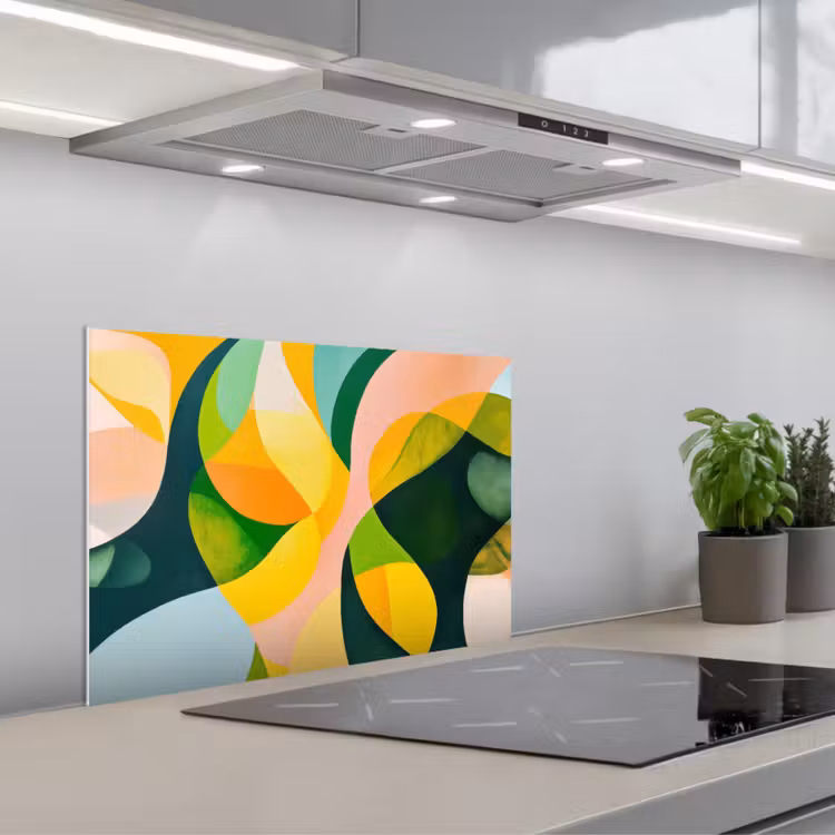 Spatscherm keuken - Abstract - Geel - Roze - Groen — 1