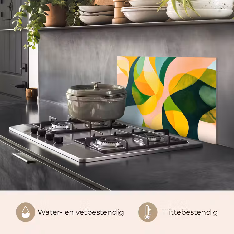 Spatscherm keuken - Abstract - Geel - Roze - Groen — 2