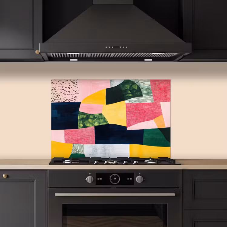 Spatscherm keuken - Abstract - Roze - Lappen - Vormen - Geel — 5