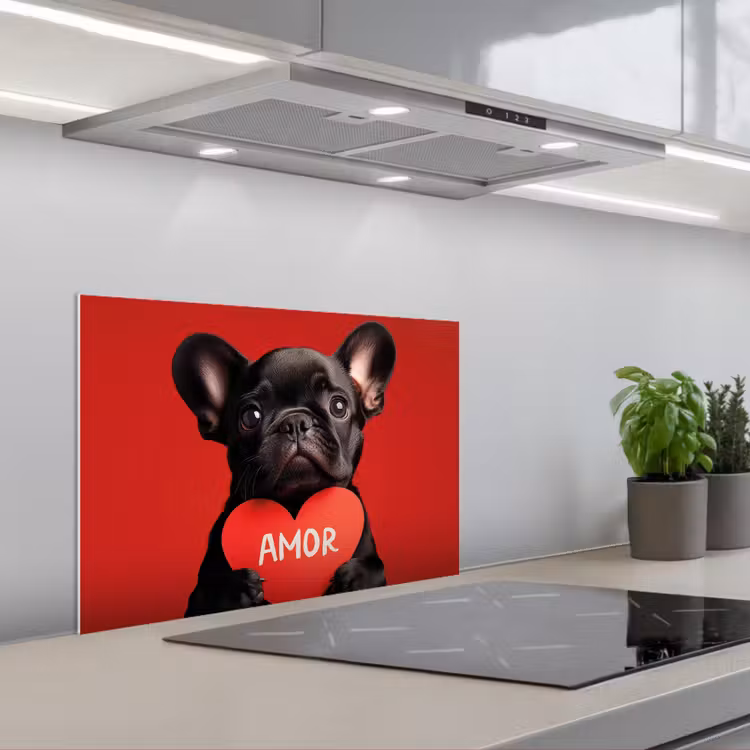 Spatscherm keuken - Amor - Hond - Hartje - Rood — 1