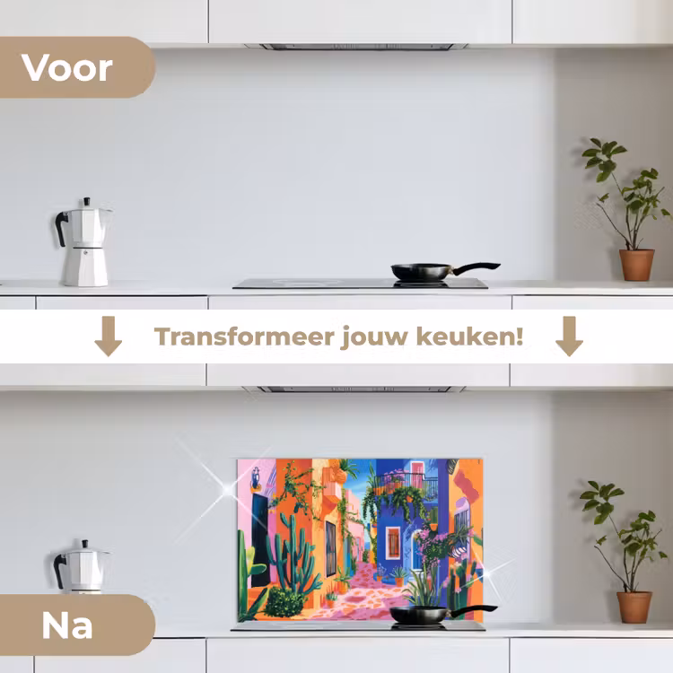 Spatscherm keuken - Geel - Blauw - Oranje - Huis — 7