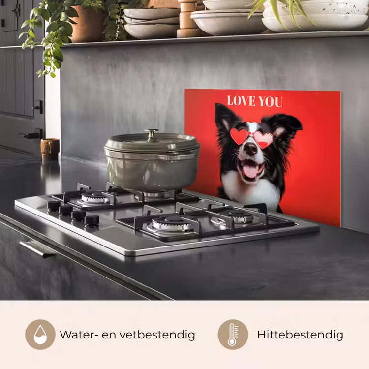 Spatscherm keuken - Hond - Hartjesbril - Loveyou - Rood — 2