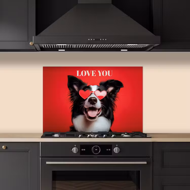 Spatscherm keuken - Hond - Hartjesbril - Loveyou - Rood — 5