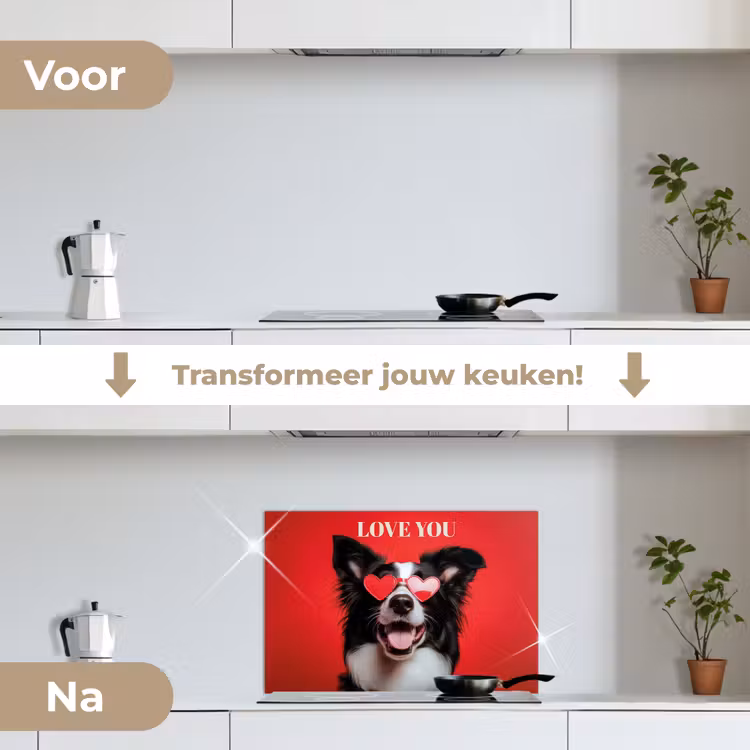 Spatscherm keuken - Hond - Hartjesbril - Loveyou - Rood — 7