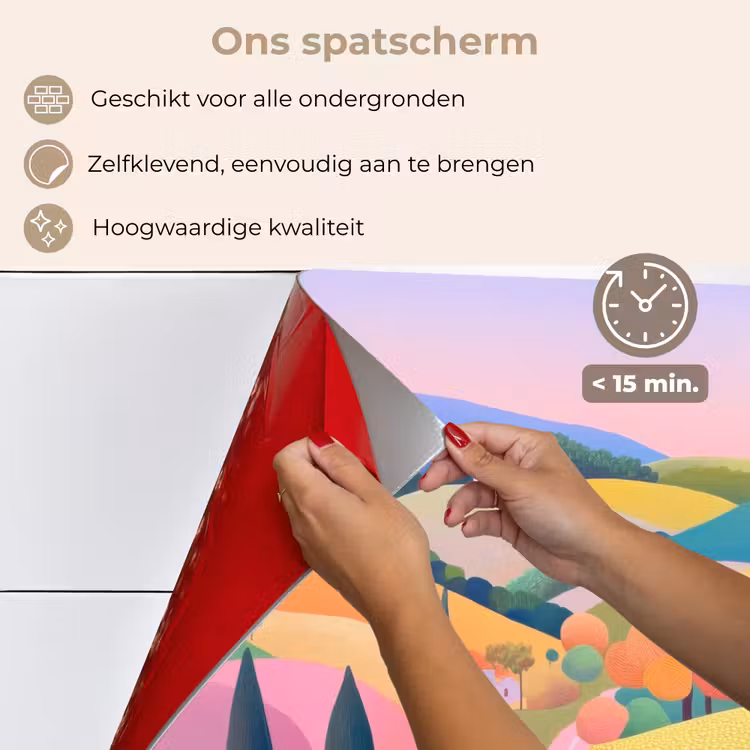 Spatscherm keuken - Landschap - Paars - Pastel - Huizen — 4