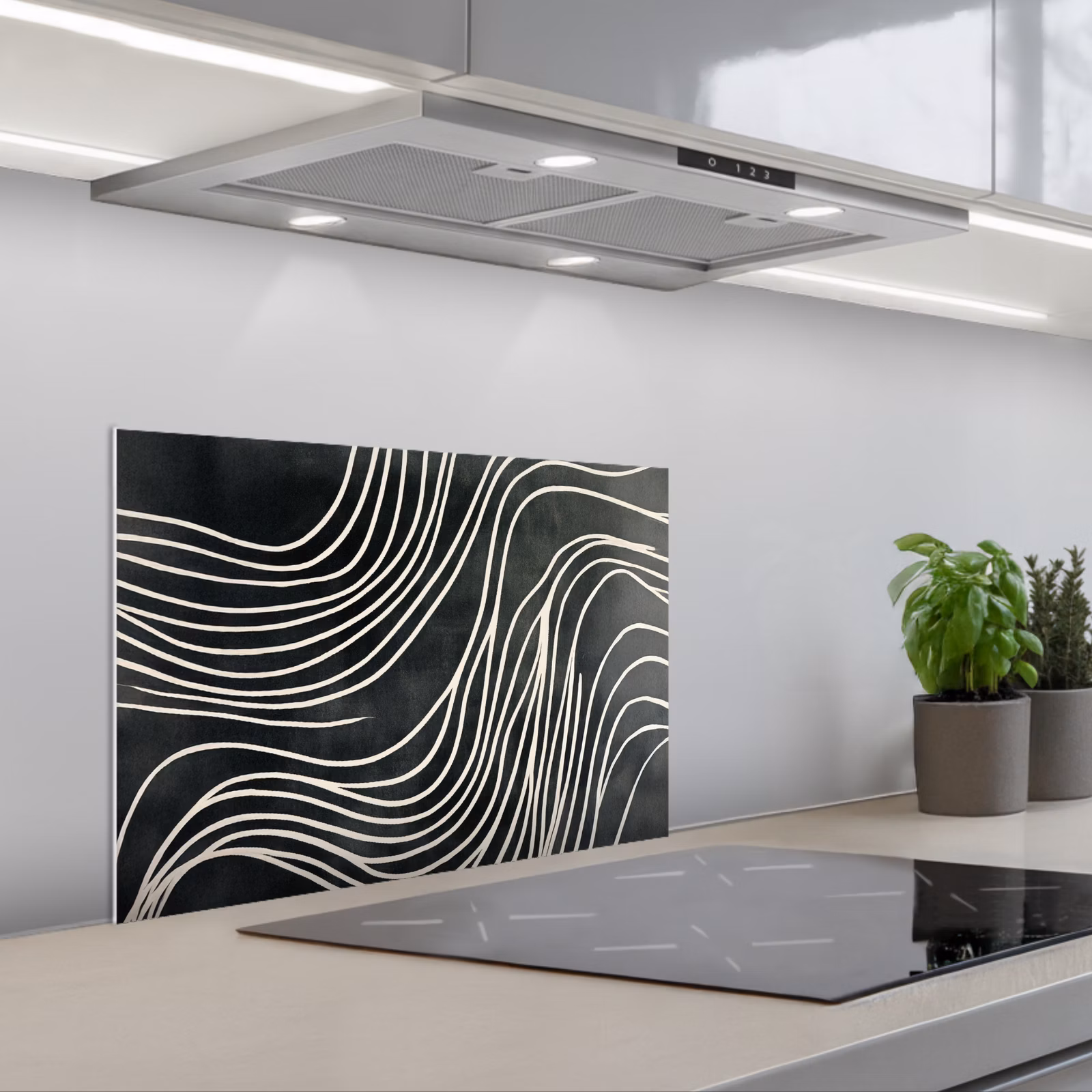 Spatscherm keuken - Lijnen - Patroon - Abstract - Wit — 1