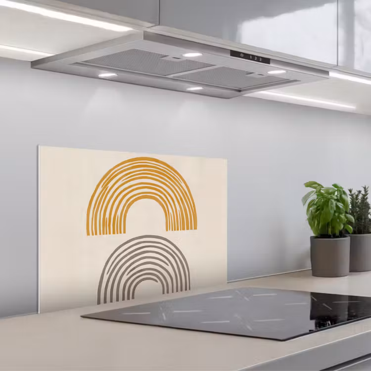 Spatscherm keuken - Bogen - Lijnen - Oranje - Minimalistisch — 1