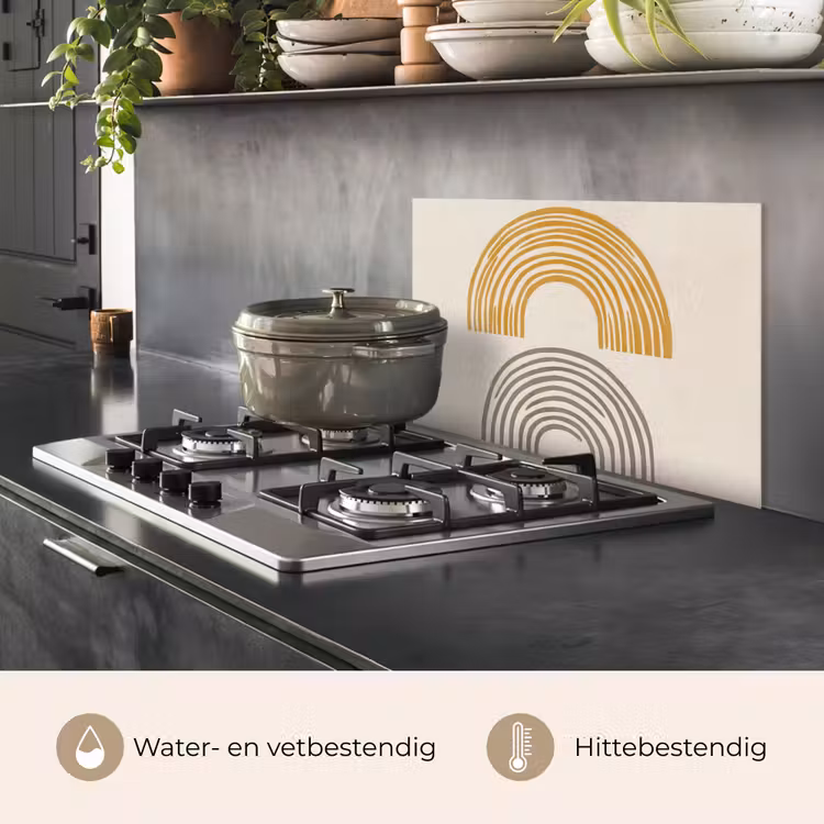 Spatscherm keuken - Bogen - Lijnen - Oranje - Minimalistisch — 2