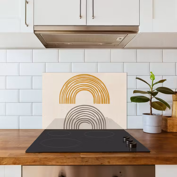 Spatscherm keuken - Bogen - Lijnen - Oranje - Minimalistisch — 3