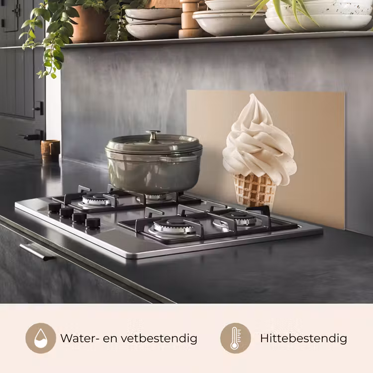Spatscherm keuken - IJs - Softijs - Romig - Hoorntje - Beige — 2