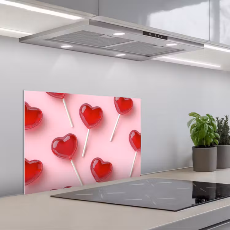 Spatscherm keuken - Lollies - Hartjes - Roze — 1