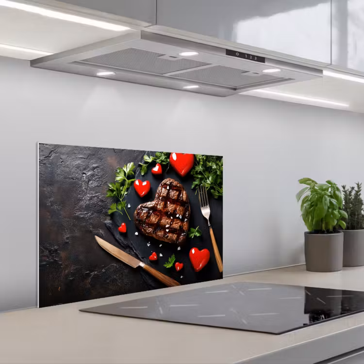 Spatscherm keuken - Steak - Hart - Bestek — 1