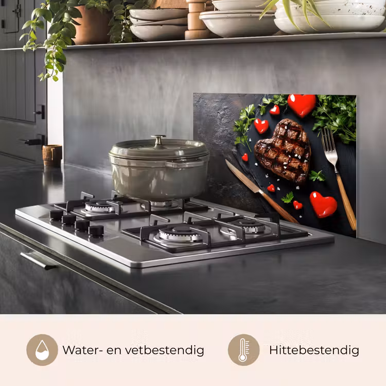 Spatscherm keuken - Steak - Hart - Bestek — 2