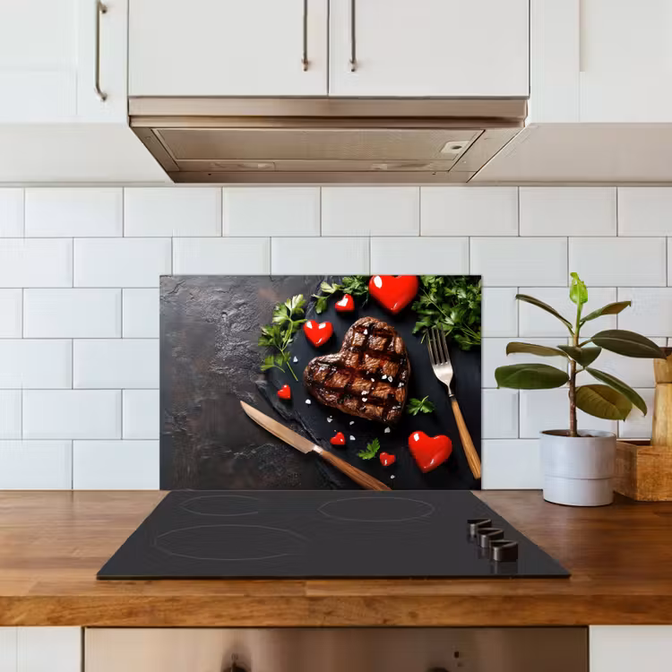 Spatscherm keuken - Steak - Hart - Bestek — 3