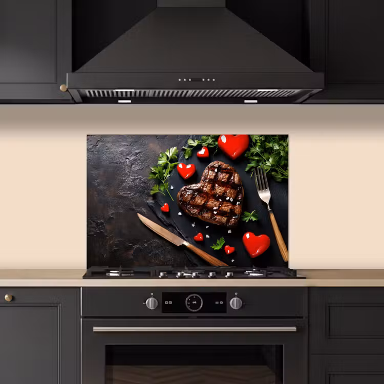 Spatscherm keuken - Steak - Hart - Bestek — 5
