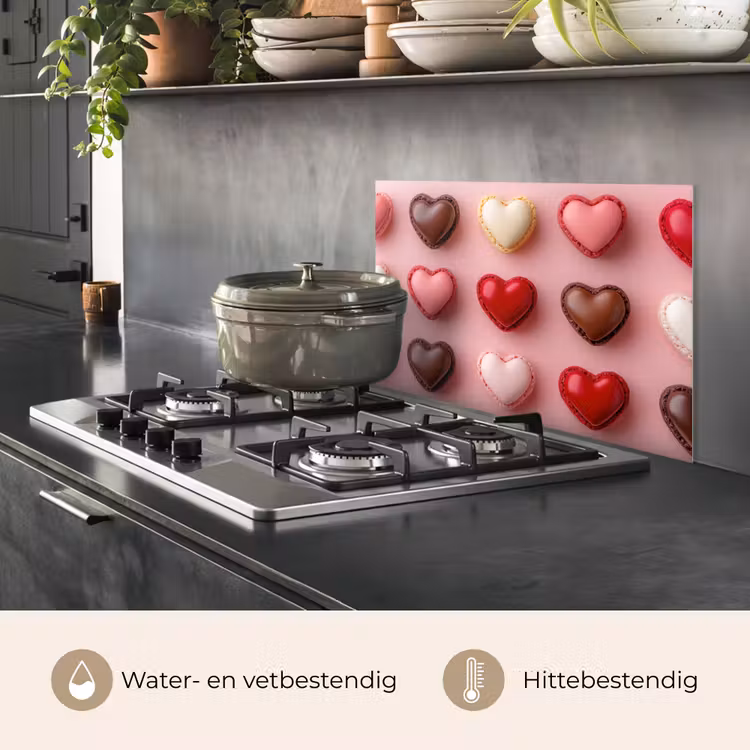 Spatscherm keuken - Macarons - Hartjes - Kleurrijk - Roze — 2