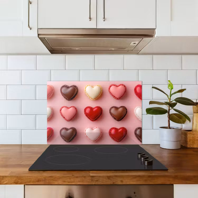 Spatscherm keuken - Macarons - Hartjes - Kleurrijk - Roze — 3