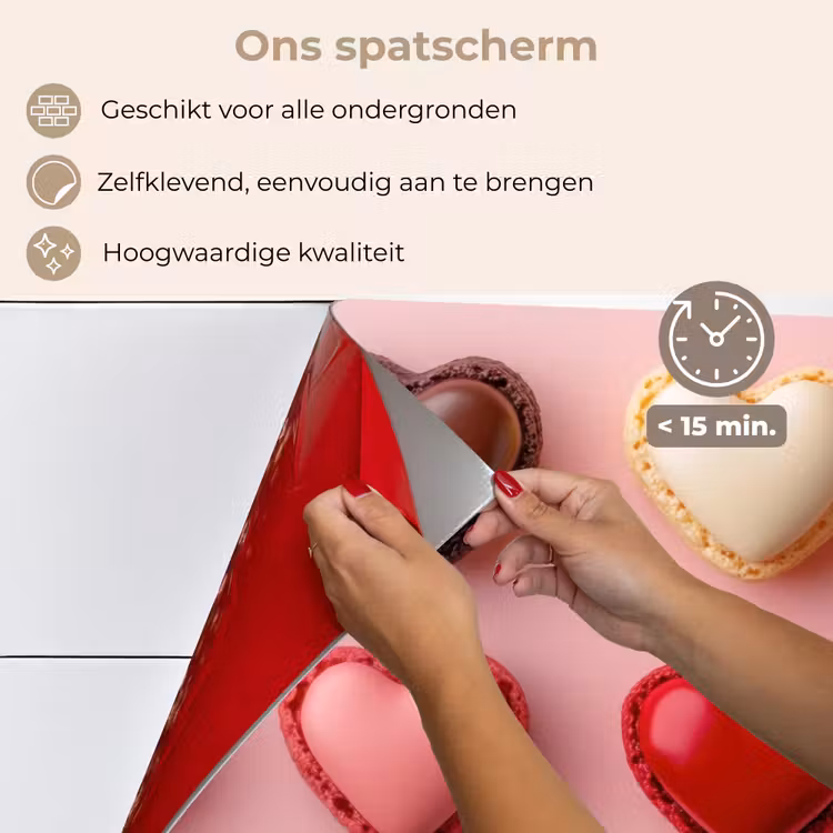 Spatscherm keuken - Macarons - Hartjes - Kleurrijk - Roze — 4