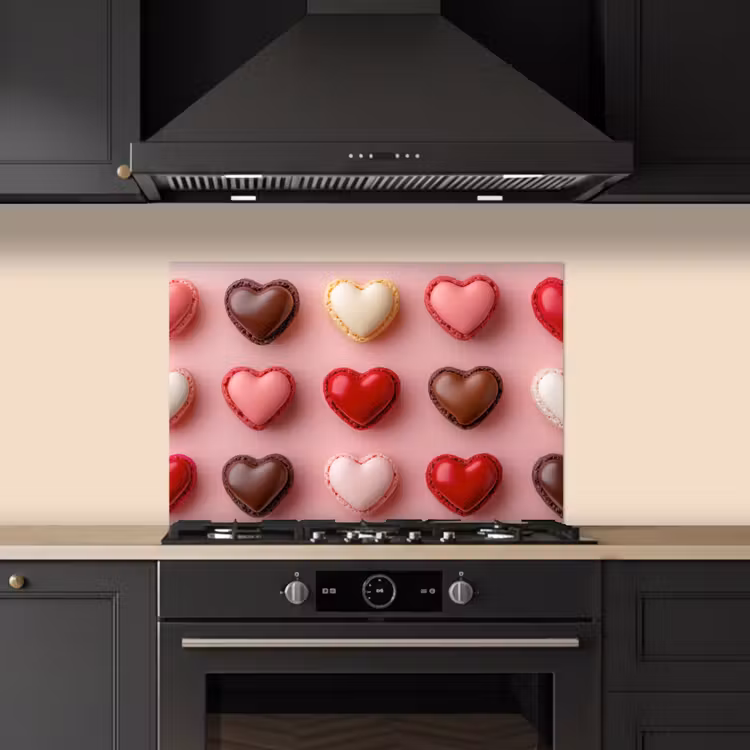 Spatscherm keuken - Macarons - Hartjes - Kleurrijk - Roze — 5