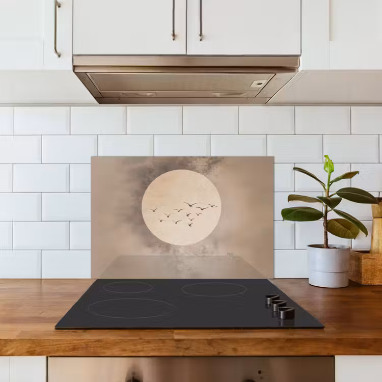 Spatscherm keuken - Vogel - Beige - Japandi — 3