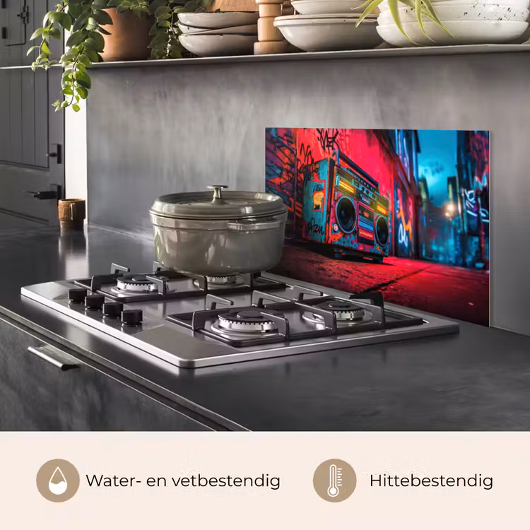 Spatscherm keuken - Boombox - Rood - Graffiti - Neon — 2