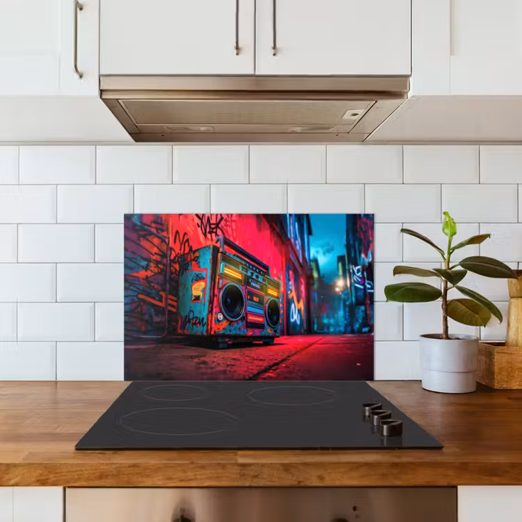Spatscherm keuken - Boombox - Rood - Graffiti - Neon — 3