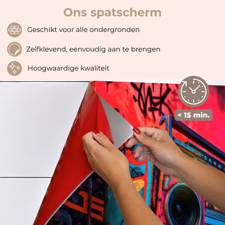 Spatscherm keuken - Boombox - Rood - Graffiti - Neon — 4