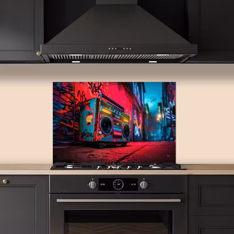 Spatscherm keuken - Boombox - Rood - Graffiti - Neon — 5