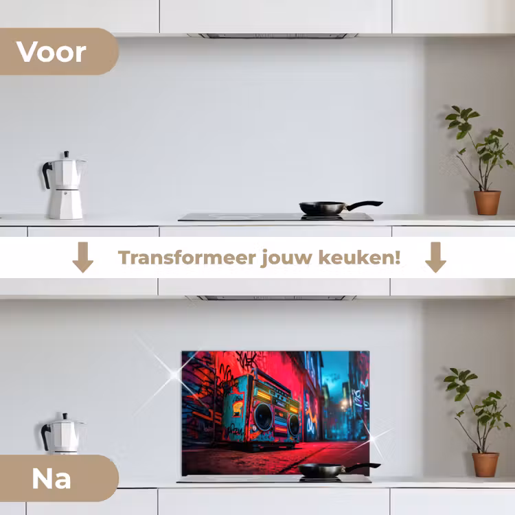 Spatscherm keuken - Boombox - Rood - Graffiti - Neon — 7