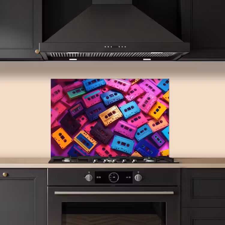 Spatscherm keuken - Cassetteband - Kleurrijk - Energiek — 5