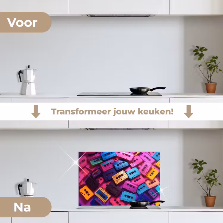 Spatscherm keuken - Cassetteband - Kleurrijk - Energiek — 7