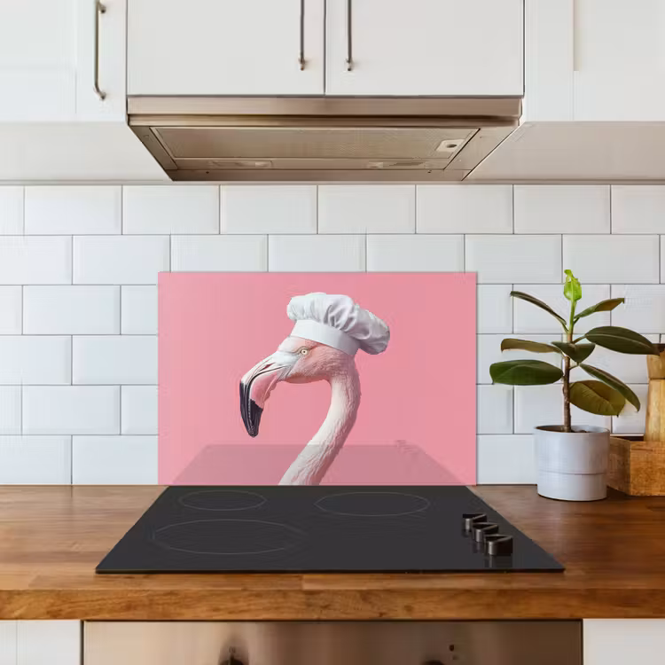 Spatscherm keuken - Flamingo - Roze - Koksmuts - Vogel — 3