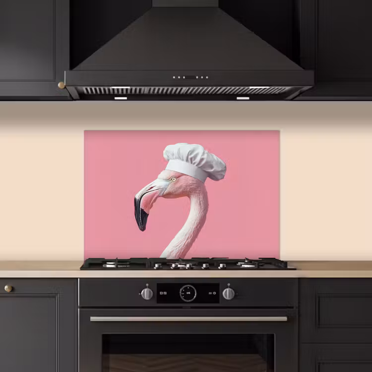 Spatscherm keuken - Flamingo - Roze - Koksmuts - Vogel — 5