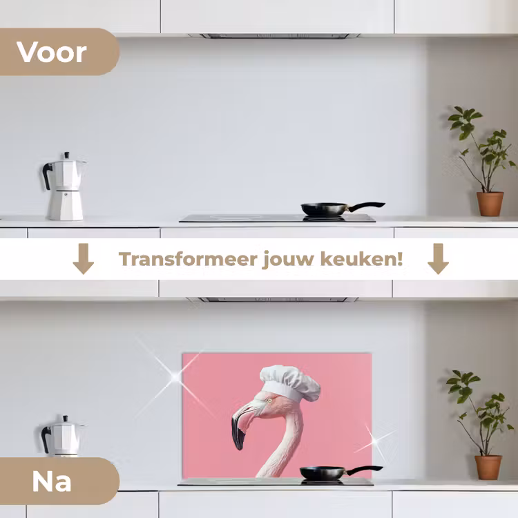 Spatscherm keuken - Flamingo - Roze - Koksmuts - Vogel — 7