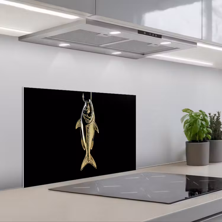 Spatscherm keuken - Goud - Vis - Haak - Zwart — 1