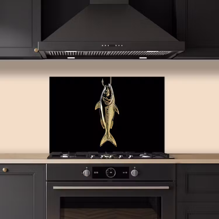 Spatscherm keuken - Goud - Vis - Haak - Zwart — 5