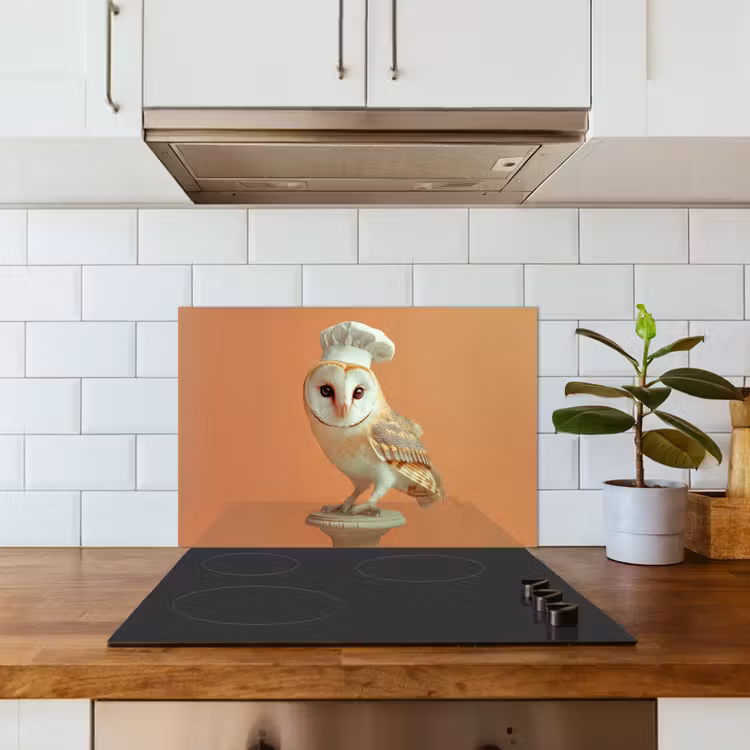 Spatscherm keuken - Kerkuil - Koksmuts - Oranje - Vogel — 3