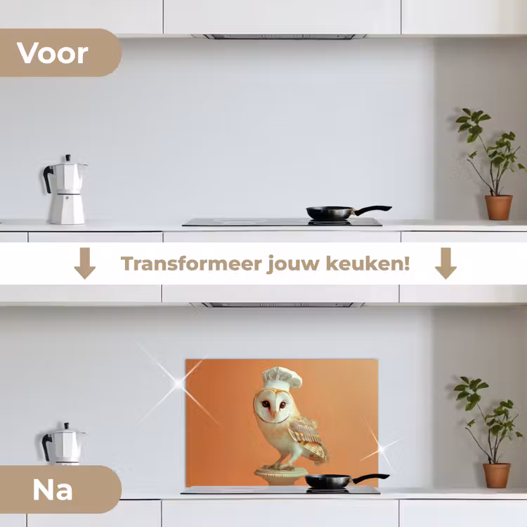 Spatscherm keuken - Kerkuil - Koksmuts - Oranje - Vogel — 7