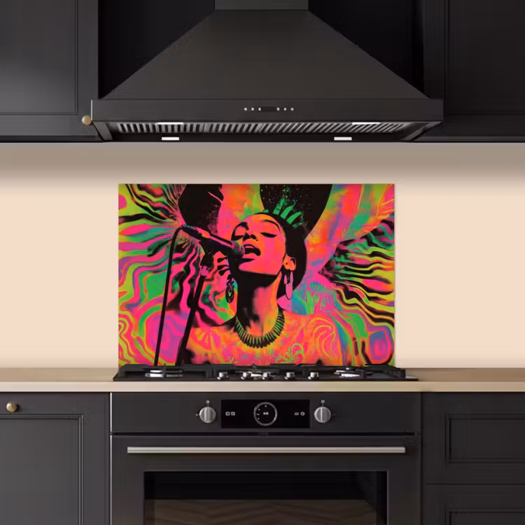 Spatscherm keuken - Neon - Vrouw - Microfoon — 5