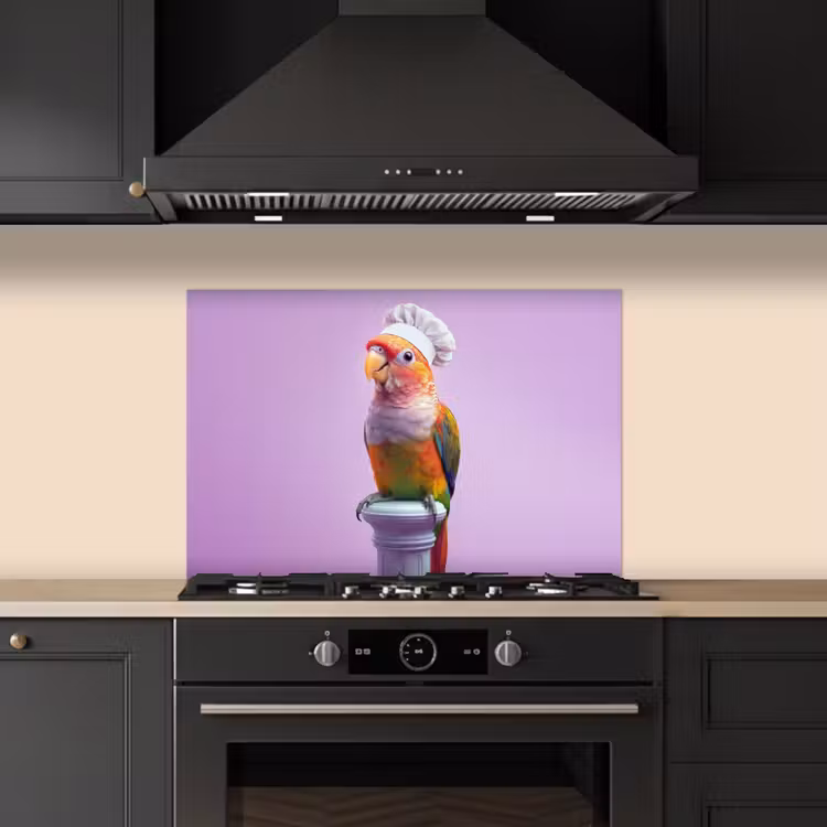 Spatscherm keuken - Papegaai - Koksmuts - Pilaar - Vogel — 5