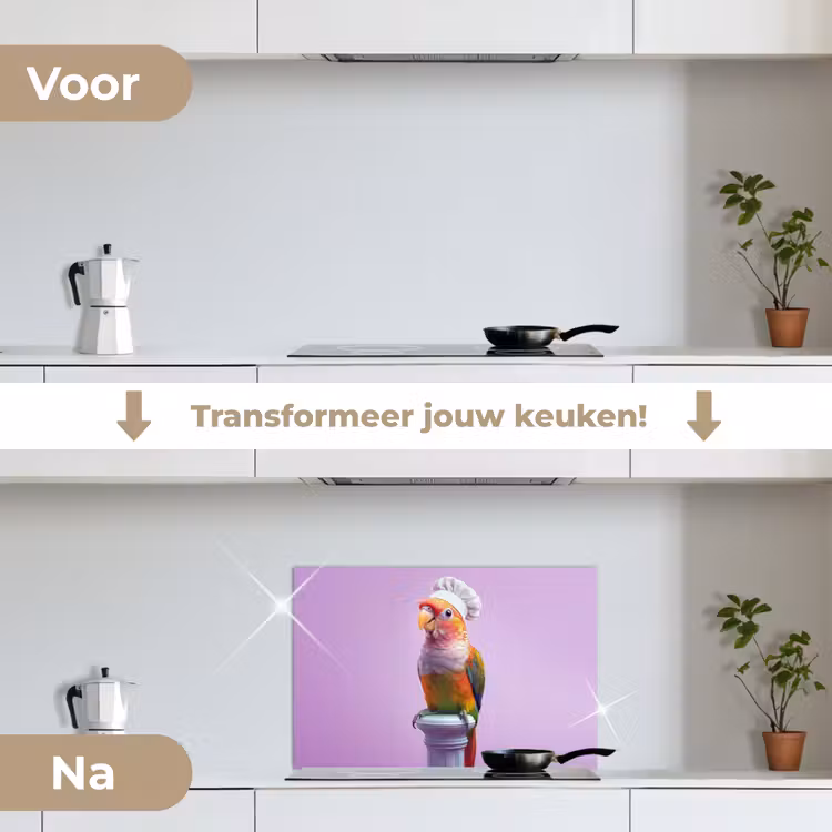 Spatscherm keuken - Papegaai - Koksmuts - Pilaar - Vogel — 7