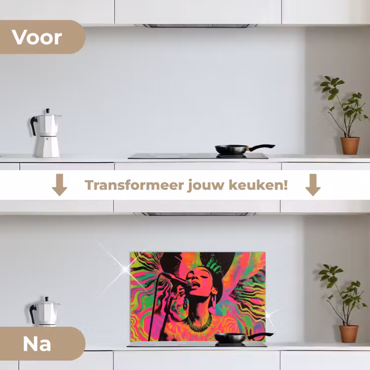 Spatscherm keuken - Vrouw - Microfoon - Neon — 7