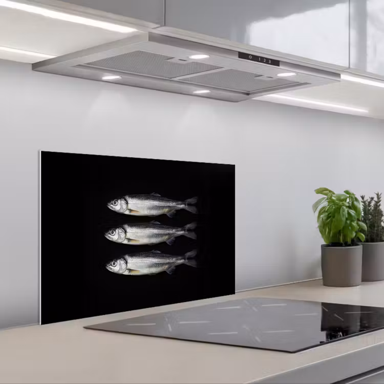 Spatscherm keuken - Haring - Vissen - Zwart — 1