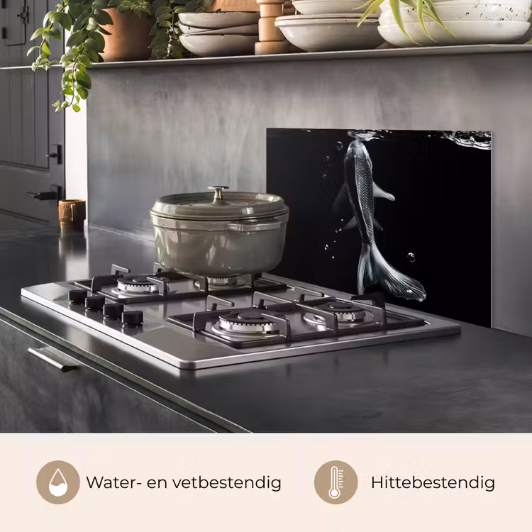 Spatscherm keuken - Koi - Vissen - Water - Zwart — 2