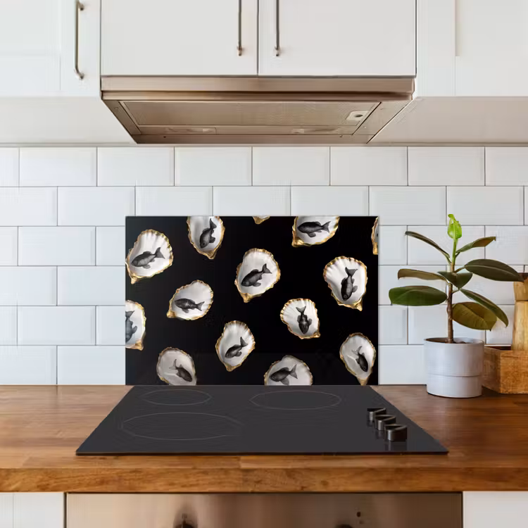 Spatscherm keuken - Oesters - Zwart - Vissen - Goud — 3