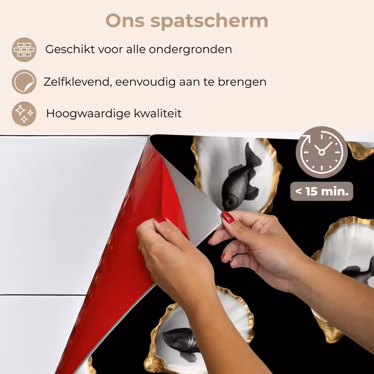 Spatscherm keuken - Oesters - Zwart - Vissen - Goud — 4